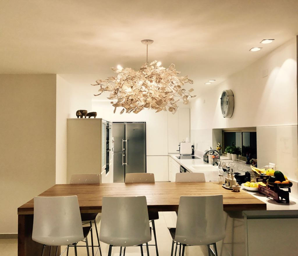 Oval Flower Chandelier: White Clear Gold Pink Resin Leaves 34x22 Inch Hanging Light Fixture
