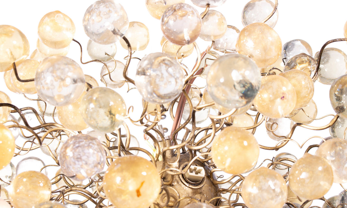 Sparkling Modern Hanging Chandelier with Gold and Clear Bubbles - Elegant and Exclusive Lighting Fixture for Dining Room, Living Room,