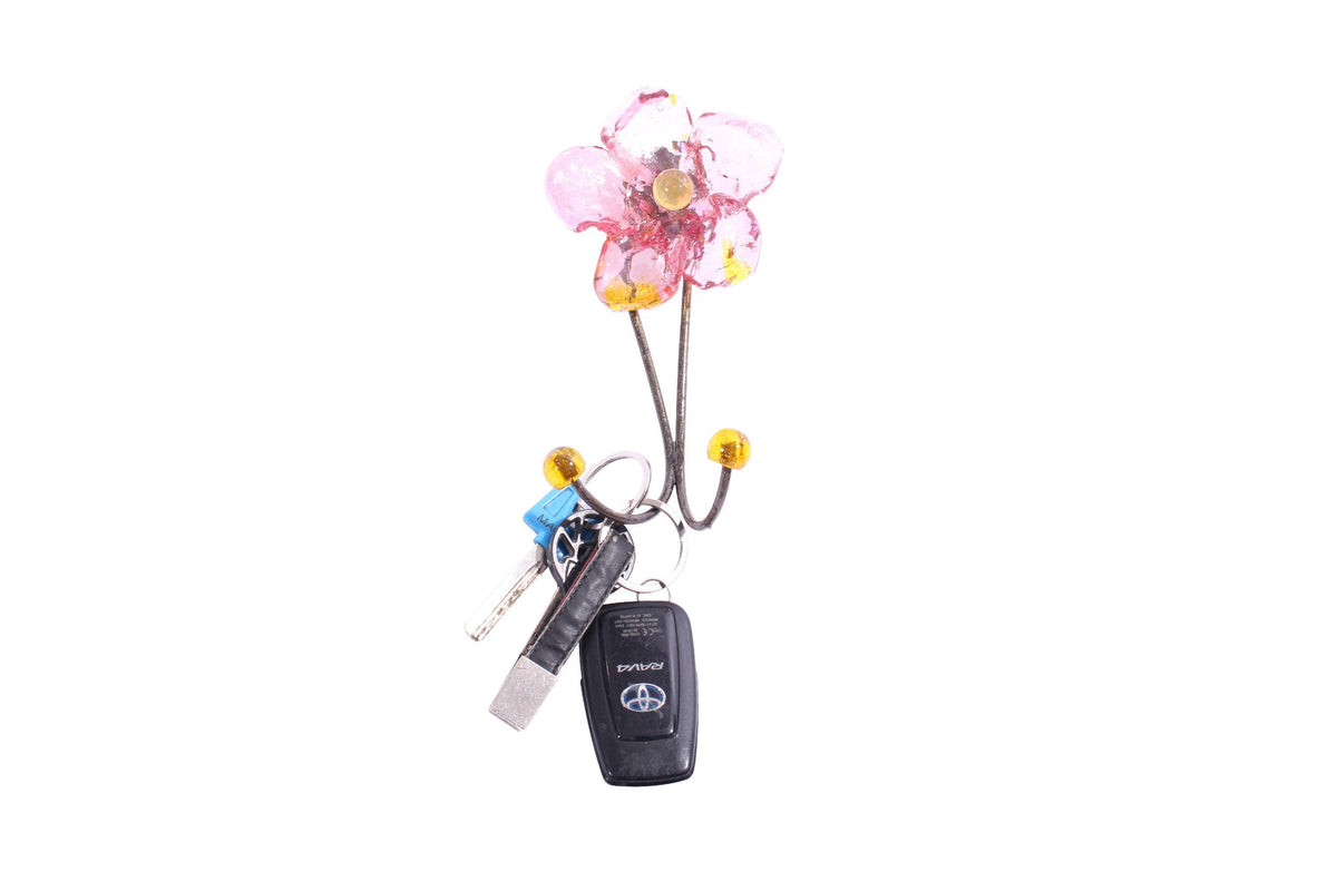 Wall Hook with pink resin flower, decorative wall hanger.