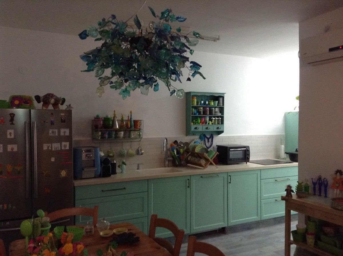 Large Hanging chandeliers with Sea color flowers & leaves for Dining Room, living room