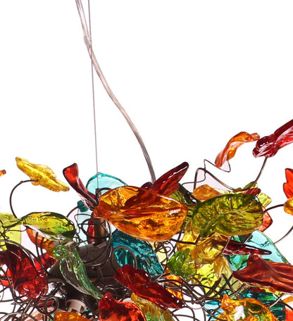 Colorful Resin Flower and Leaves Chandelier: Large Statement Hanging Light Decor