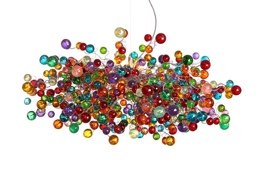 Large Rainbow Chandelier with multicolored bubbles - statement lighting with rainbow balls for Dining Room