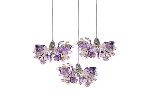 Triple Violet Gray Resin Flower Leaf Pendant Light Fixture: Kitchen Island Dining Room Ceiling Decor