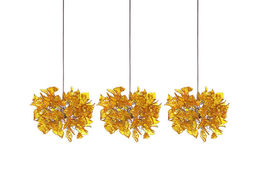 Lighting - Triple Pendant light with yellow flowers and leaves for Kitchen Island, Dining Room.