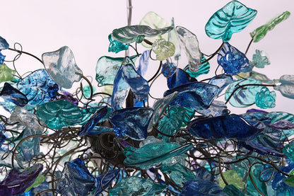 Hanging chandeliers with Sea color flowers & leaves for Dining Room