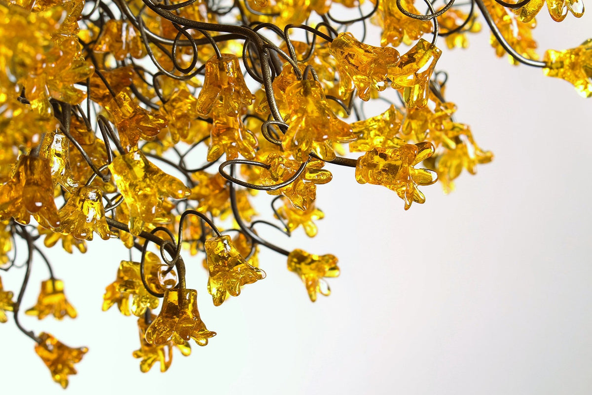 Hanging ceiling light with yellow flowers for dining room.