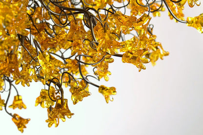 Hanging ceiling light with yellow flowers for dining room.