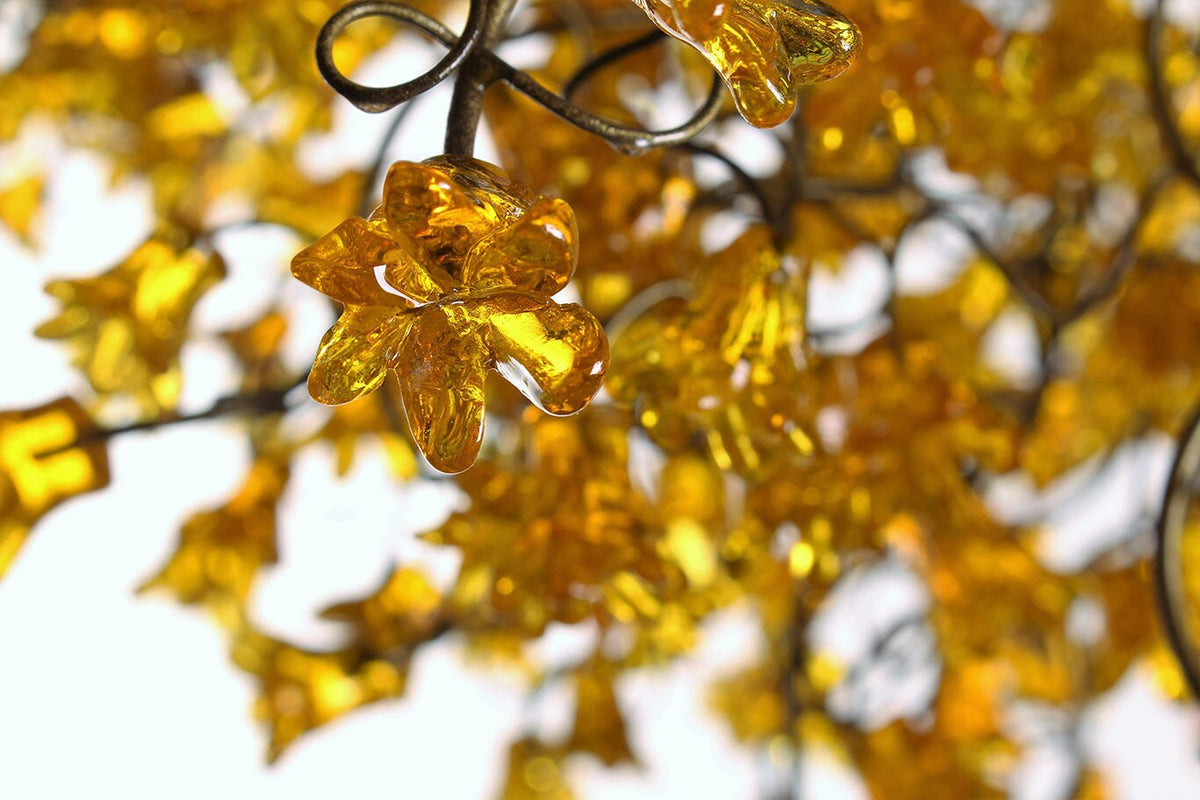 Hanging ceiling light with yellow flowers for dining room.