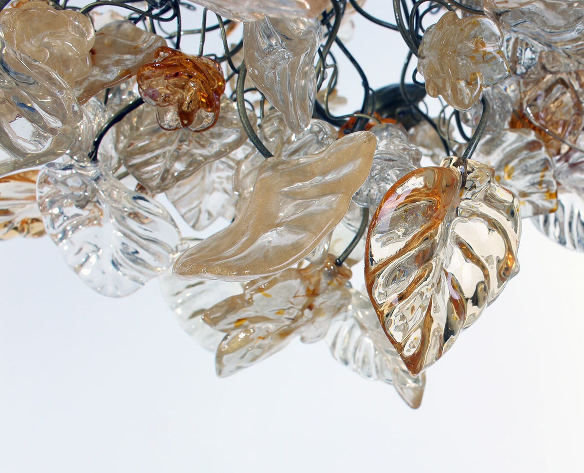 Lighting hanging chandeliers with Gold and clear color flowers and leaves, for Dining Room , hall or bedroom.