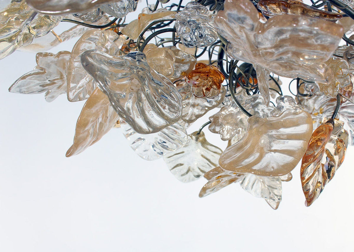 Lighting hanging chandeliers with Gold and clear color flowers and leaves, for Dining Room , hall or bedroom.
