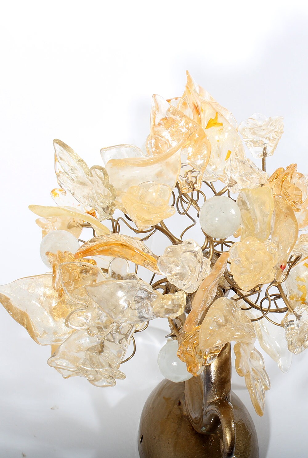 Floral Wall Sconce: Cream & Gold Resin Flowers, Brass Accent