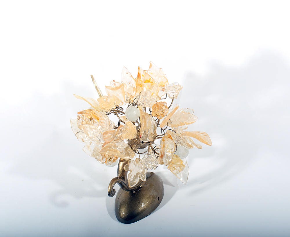 Floral Wall Sconce: Cream & Gold Resin Flowers, Brass Accent