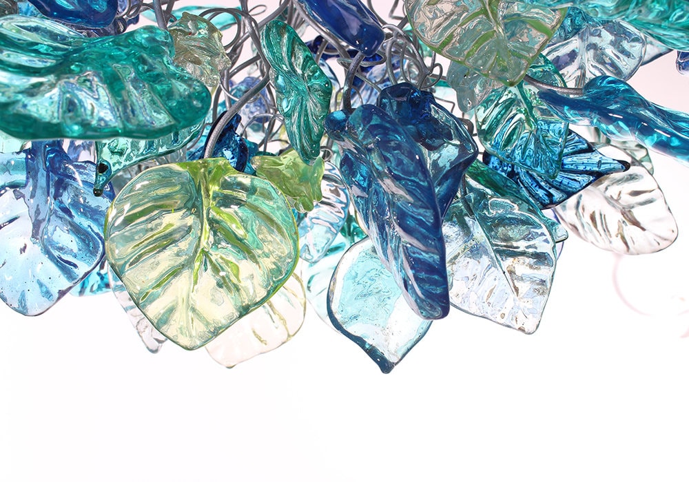 Unique Chandelier with Sea color flowers and leaves for Dining Room, hall or bedroom.