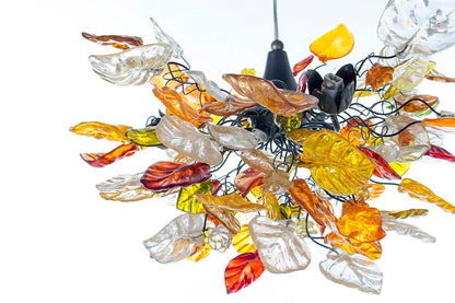 Lighting hanging chandeliers with Champagne Autumn color flowers and leaves, for Dining Room , hall or bedroom.