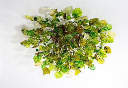 Green Flush Mount Lighting, ceiling mount light with green flowers and leaves.