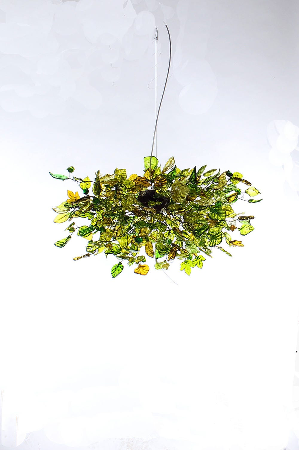 Large Hanging Chandeliers Lighting with Green color flowers and leaves for Dining Room