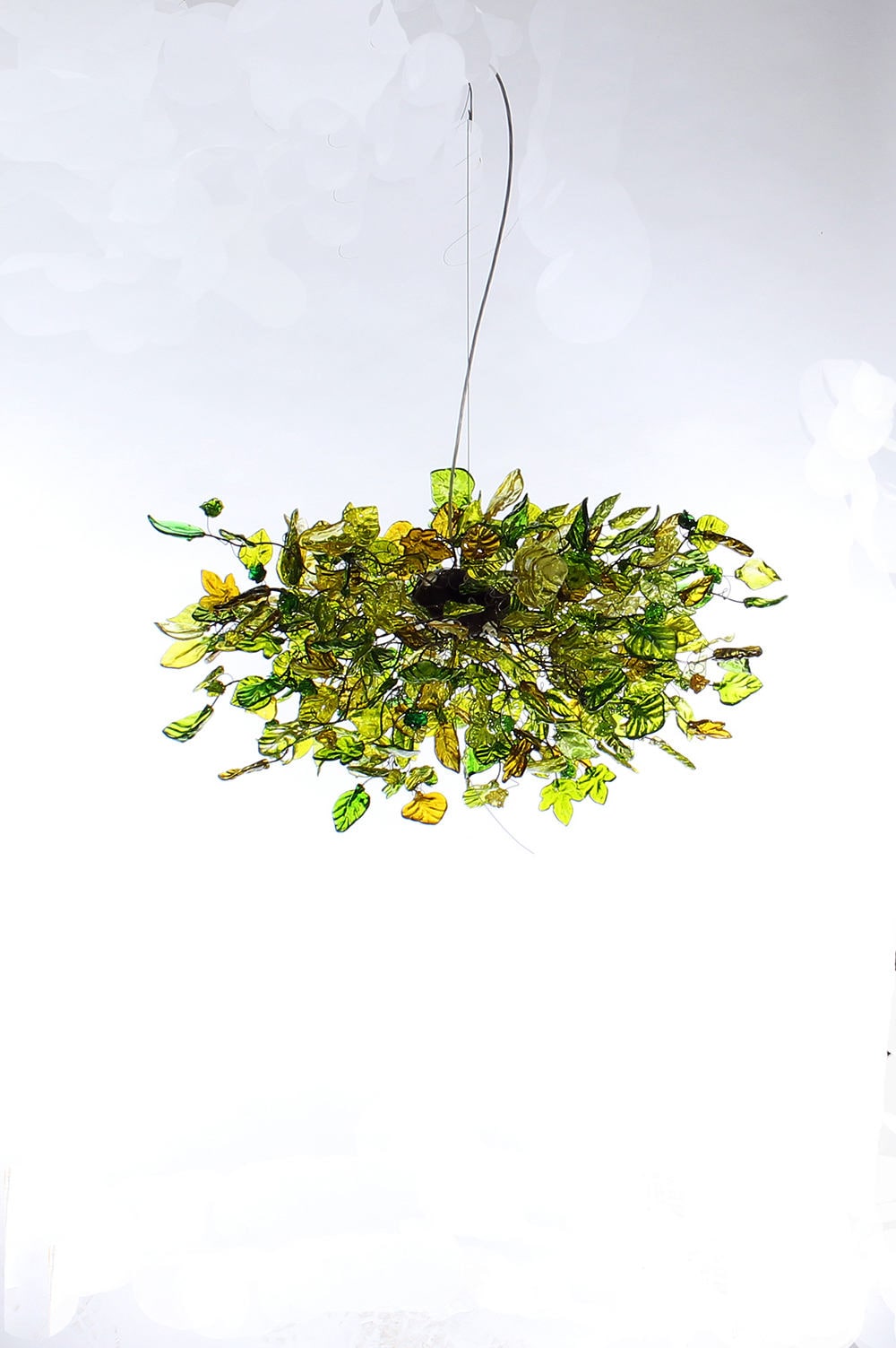 Large Hanging Chandeliers Lighting with Green color flowers and leaves for Dining Room