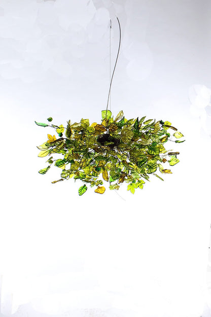 Large Hanging Chandeliers Lighting with Green color flowers and leaves for Dining Room