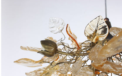 Lighting hanging chandeliers with Gold and clear color flowers and leaves, for Dining Room , hall or bedroom.