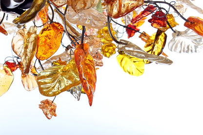 Large Floral Chandelier: Champagne Resin Flowers & Leaves Lighting