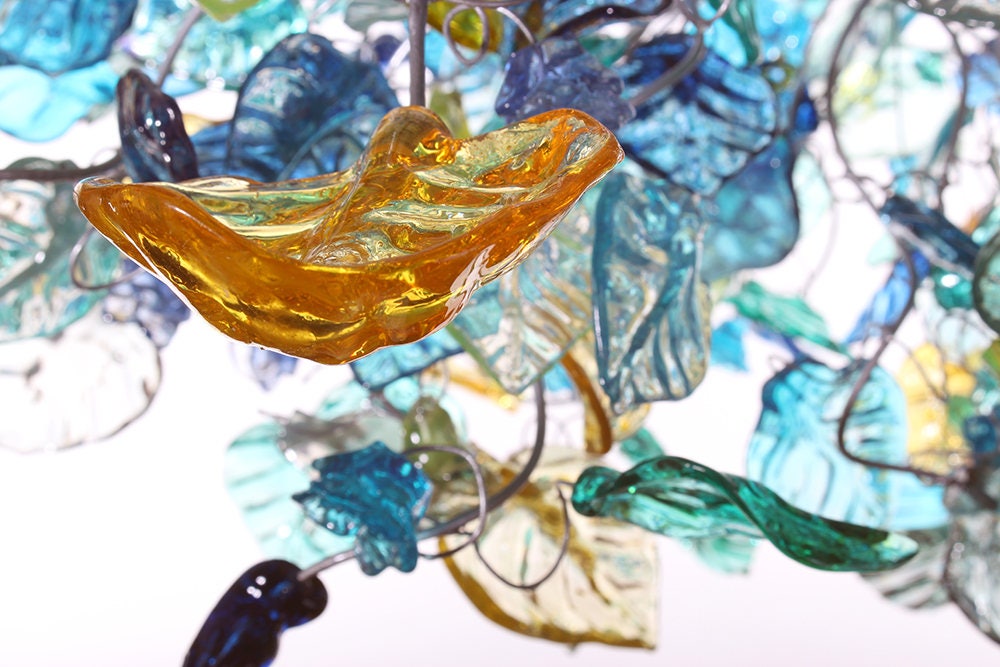 Large Hanging chandeliers with Sea color flowers & leaves for Dining Room, living room