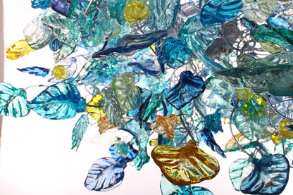 Large Hanging chandeliers with Sea color flowers & leaves for Dining Room, living room