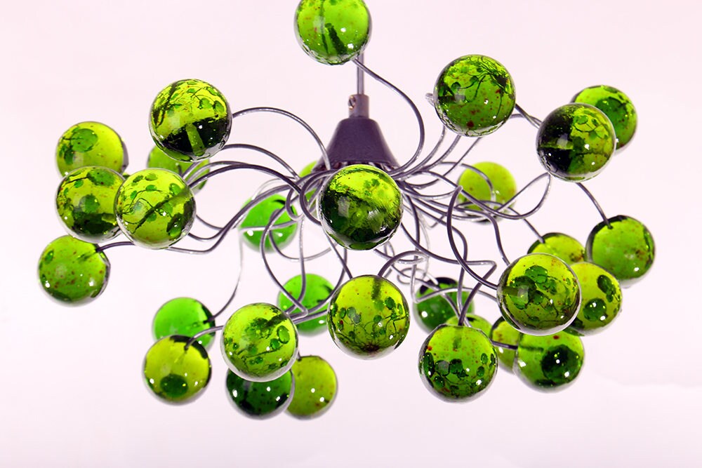 מנורת תקרה ירוקה, מנורת תלייה עם בועות שקופות ירוקות, לחדר שינה של בנים או בנות.