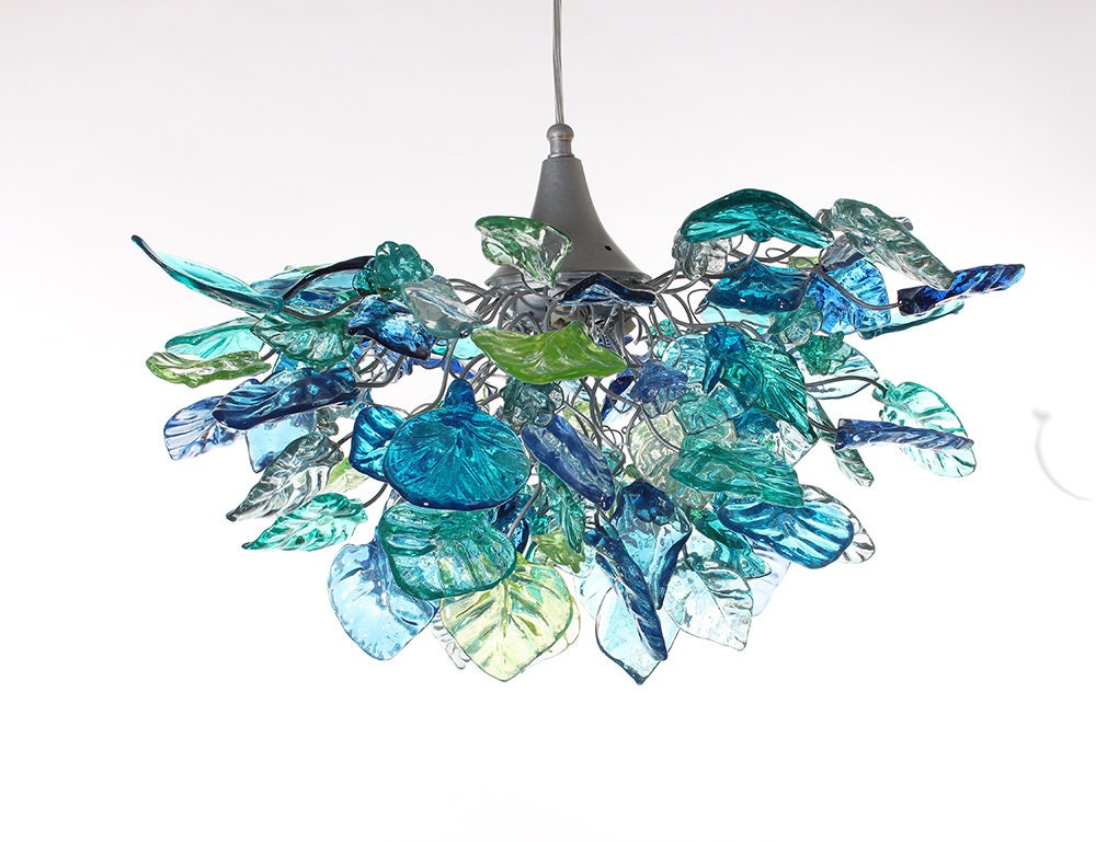 Unique Chandelier with Sea color flowers and leaves for Dining Room, hall or bedroom.
