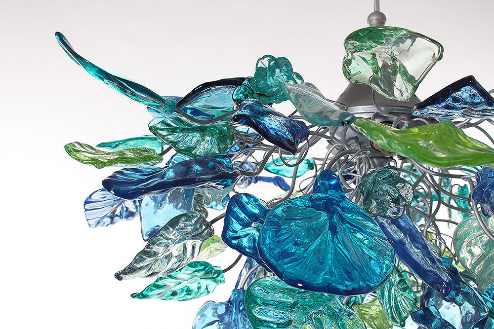 Unique Chandelier with Sea color flowers and leaves for Dining Room, hall or bedroom.