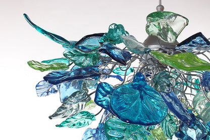 Unique Chandelier with Sea color flowers and leaves for Dining Room, hall or bedroom.