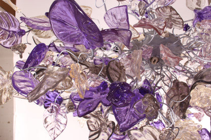Violet Hanging chandeliers with purple, gray and clear flowers and leaves for Dining Room, bedroom or living room.