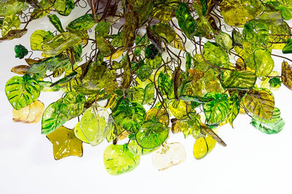 Green Flush Mount Lighting, ceiling mount light with green flowers and leaves.