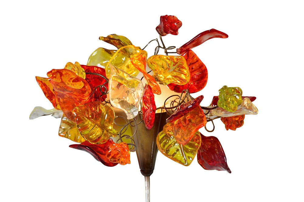 Autumn Red Orange Yellow Leaves Bronze Wall Lamp Sconce