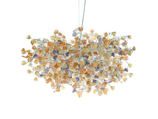 Hanging chandeliers with orange clear and purple color flowers and leaves for Dining Room, bedroom or living room.