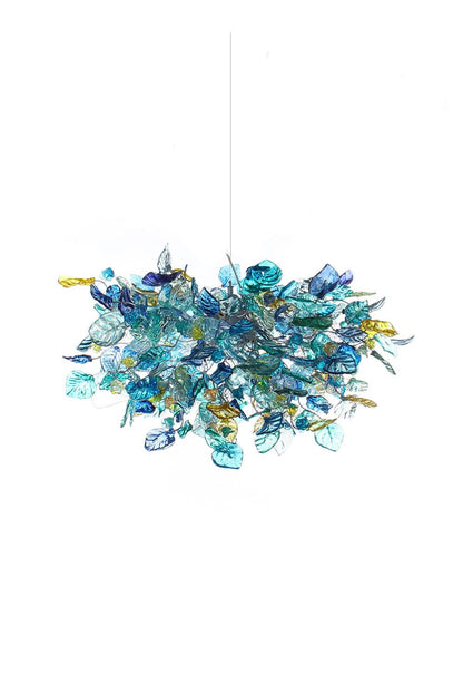 Large Hanging chandeliers with Sea color flowers & leaves for Dining Room, living room