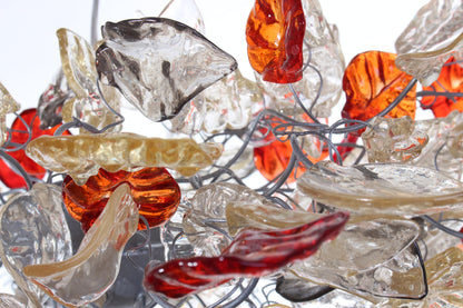 Unique Chandeliers Lighting, Modern chandelier with clear gray and red flowers and leaves for Dining Room, bedroom or living room.
