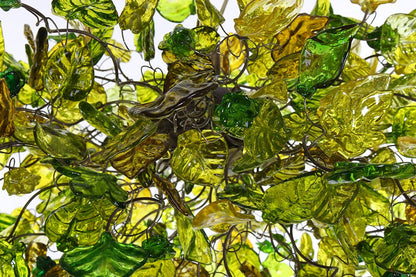 Large Hanging Chandeliers Lighting with Green color flowers and leaves for Dining Room