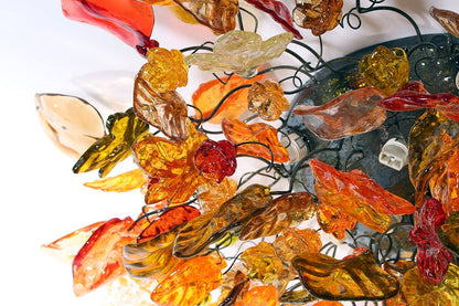 Big Flush Mount Ceiling Light with autumn color flowers and leaves, ceiling mount light for kitchen, living room or Dining Room