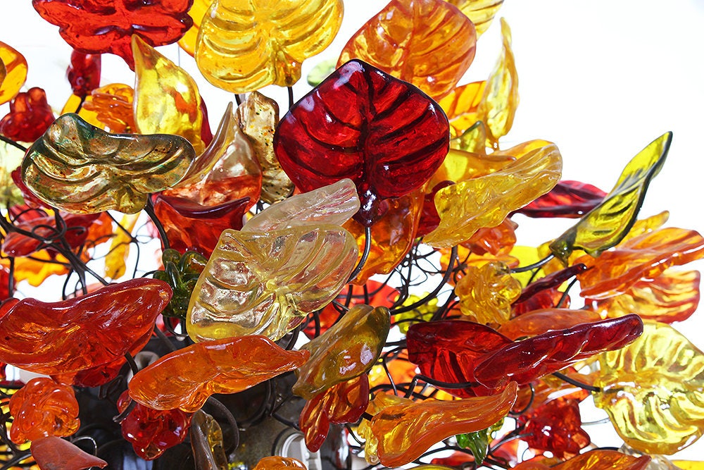 Big Flush Mount Ceiling Light with autumn color flowers and leaves, ceiling mount light for kitchen, living room or Dining Room