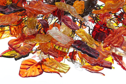 Hanging chandeliers with warm color leaves and flowers, lamp for Dining Room or living room
