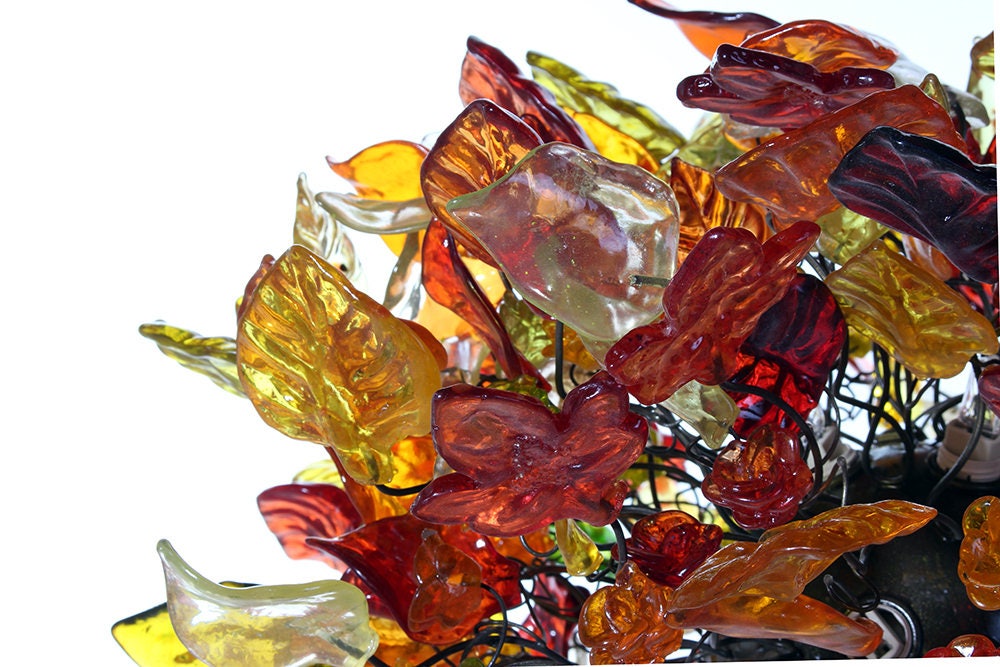 Hanging chandeliers with warm color leaves and flowers, lamp for Dining Room or living room