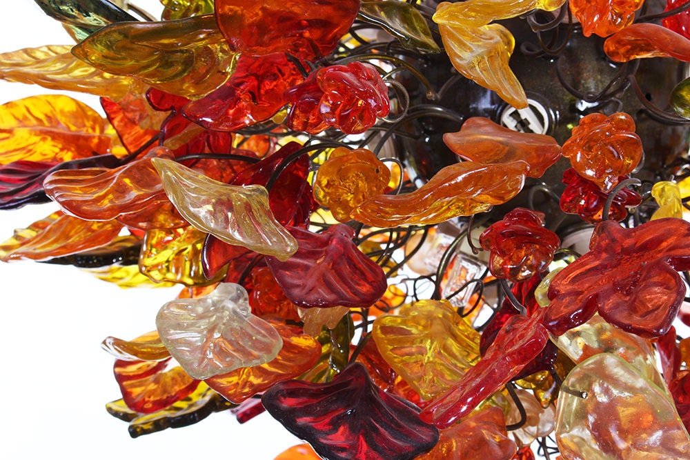 Hanging chandeliers with warm color leaves and flowers, lamp for Dining Room or living room