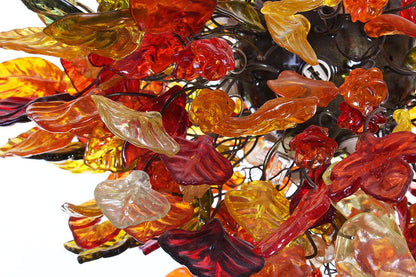 Hanging chandeliers with warm color leaves and flowers, lamp for Dining Room or living room