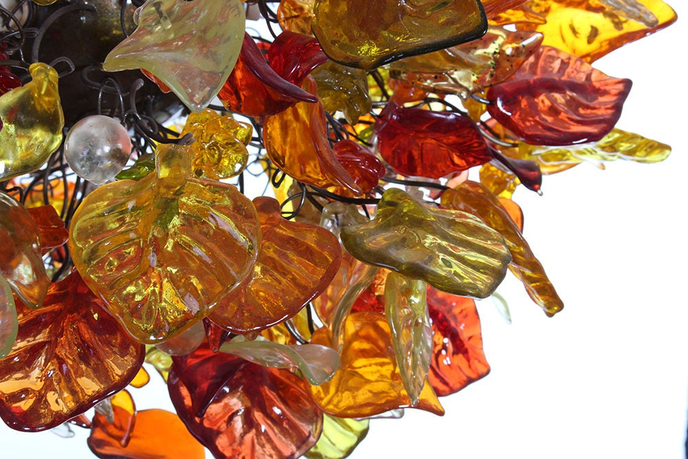 Hanging chandeliers with warm color leaves and flowers, lamp for Dining Room or living room