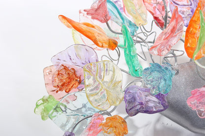 Wall lighting with Pastel color leaves and flowers -unique wall sconce with pastel flowers and leaves for hall, bathroom, bedroom.