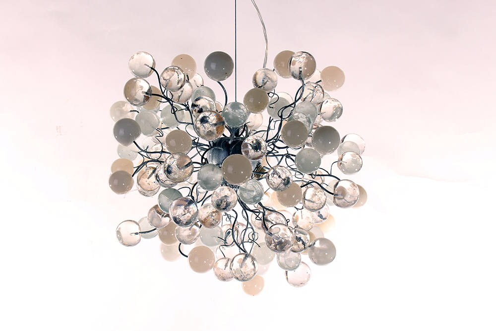 Ceiling lamp, light fixture with clear and white bubbles for Dining table, bedroom, children room. unique and special lamp