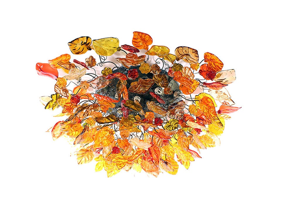 Big Flush Mount Ceiling Light with autumn color flowers and leaves, ceiling mount light for kitchen, living room or Dining Room