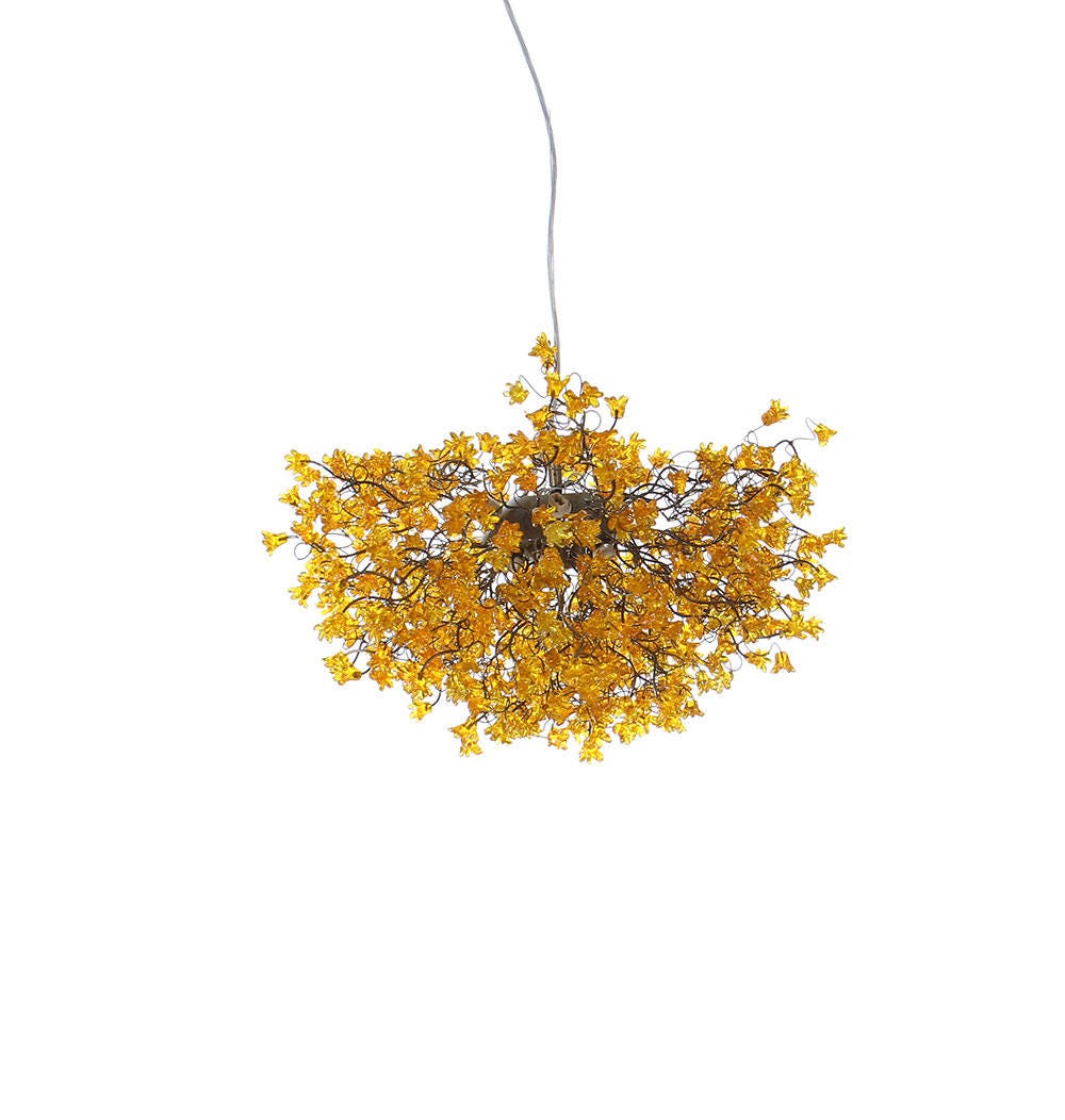 Large Yellow Floral Chandelier: Handmade Flower Resin Ceiling Lighting