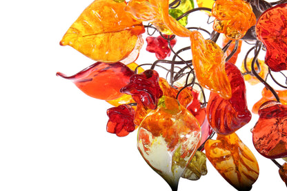 Ceiling light fixture with warm color flowers and leaves, unique pendant light.