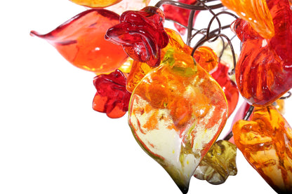 Ceiling light fixture with warm color flowers and leaves, unique pendant light.